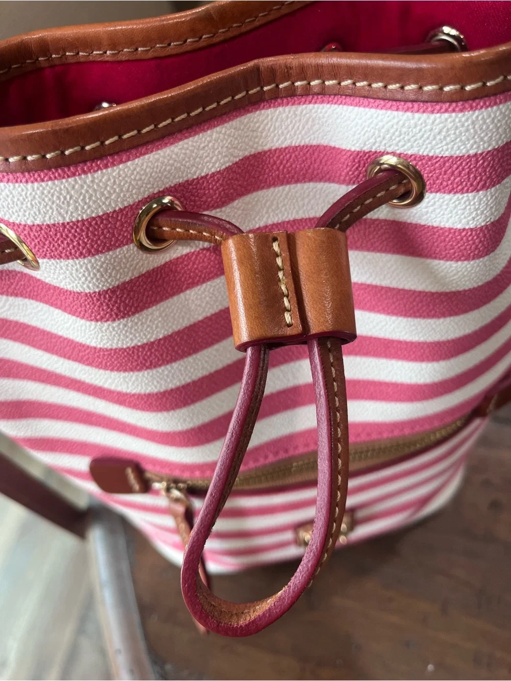 Dooney & Bourke Sullivan Striped Drawstring Bag in Watermelon/White